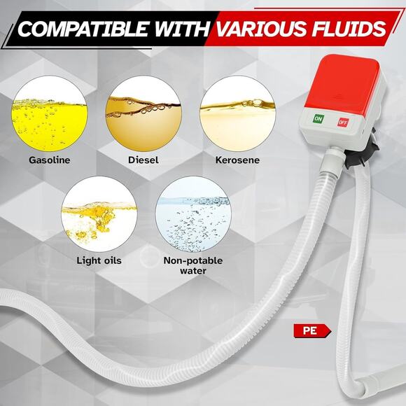 3.2GPM Fast Flow Portable Battery Electric Fuel Transfer Pump Auto Stop w/ Hose - Picture 5 of 7